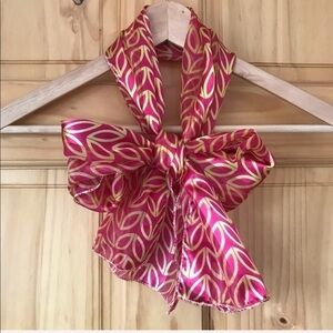 Dressy long Silky pink yellow printed pussybow 60” scarf